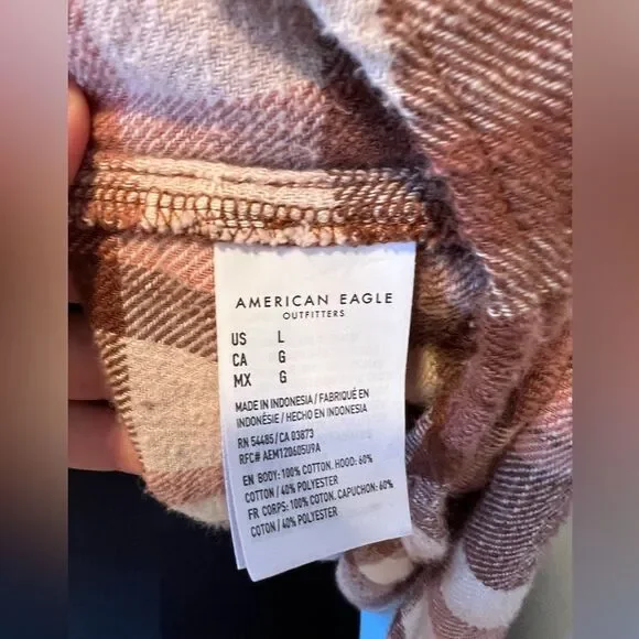 American Eagle Plaid Hooded Jacket brown-orange - Picture 6 of 6